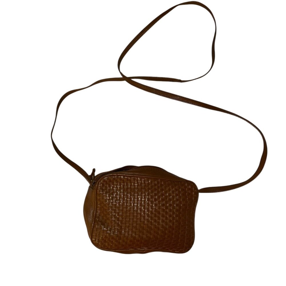 Gannon vintage AS NEW brown leather all bakset weave woven cross body bag mini